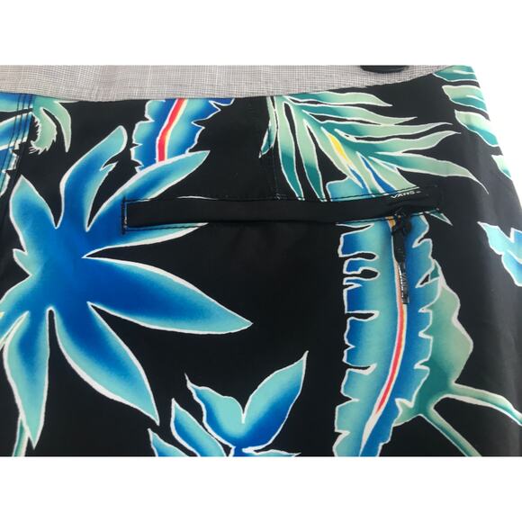 Mens black tropical Vans 4 way stretch board shorts Size 32 inseam 9" New - Picture 6 of 9